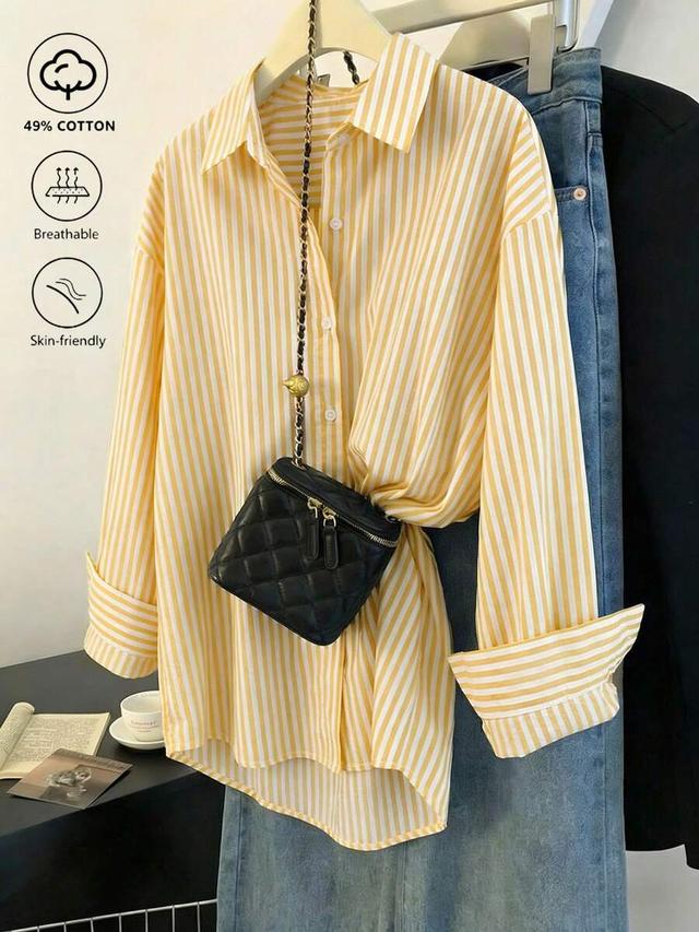 yellow and white striped oversized linen shirt