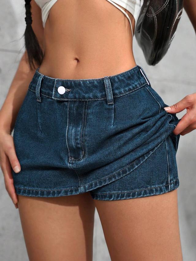 low-waist dark wash denim skort