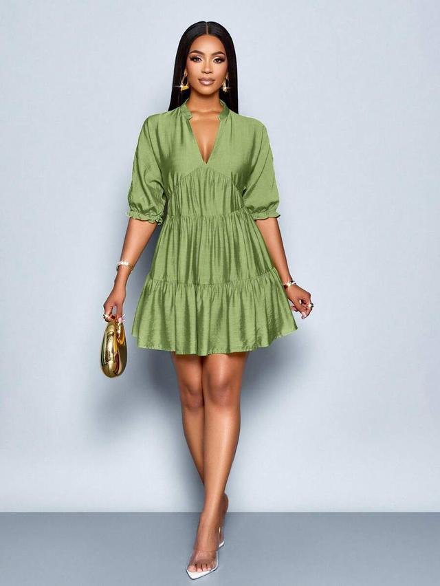 sage green tiered boho mini dress