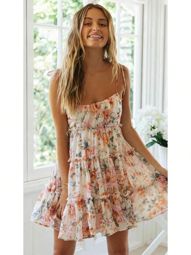 floral print tiered ruffle mini dress