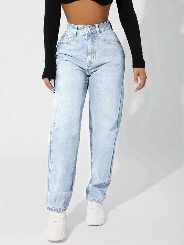 light blue high waist mom fit denim jeans