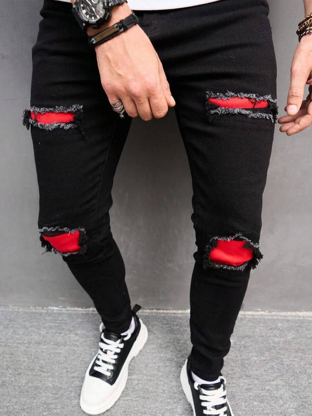 men's black distressed skinny fit ripped jeans