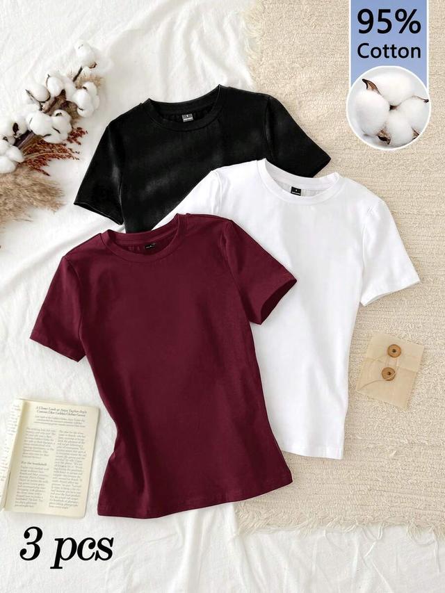 white casual minimalist cotton round neck t-shirt set