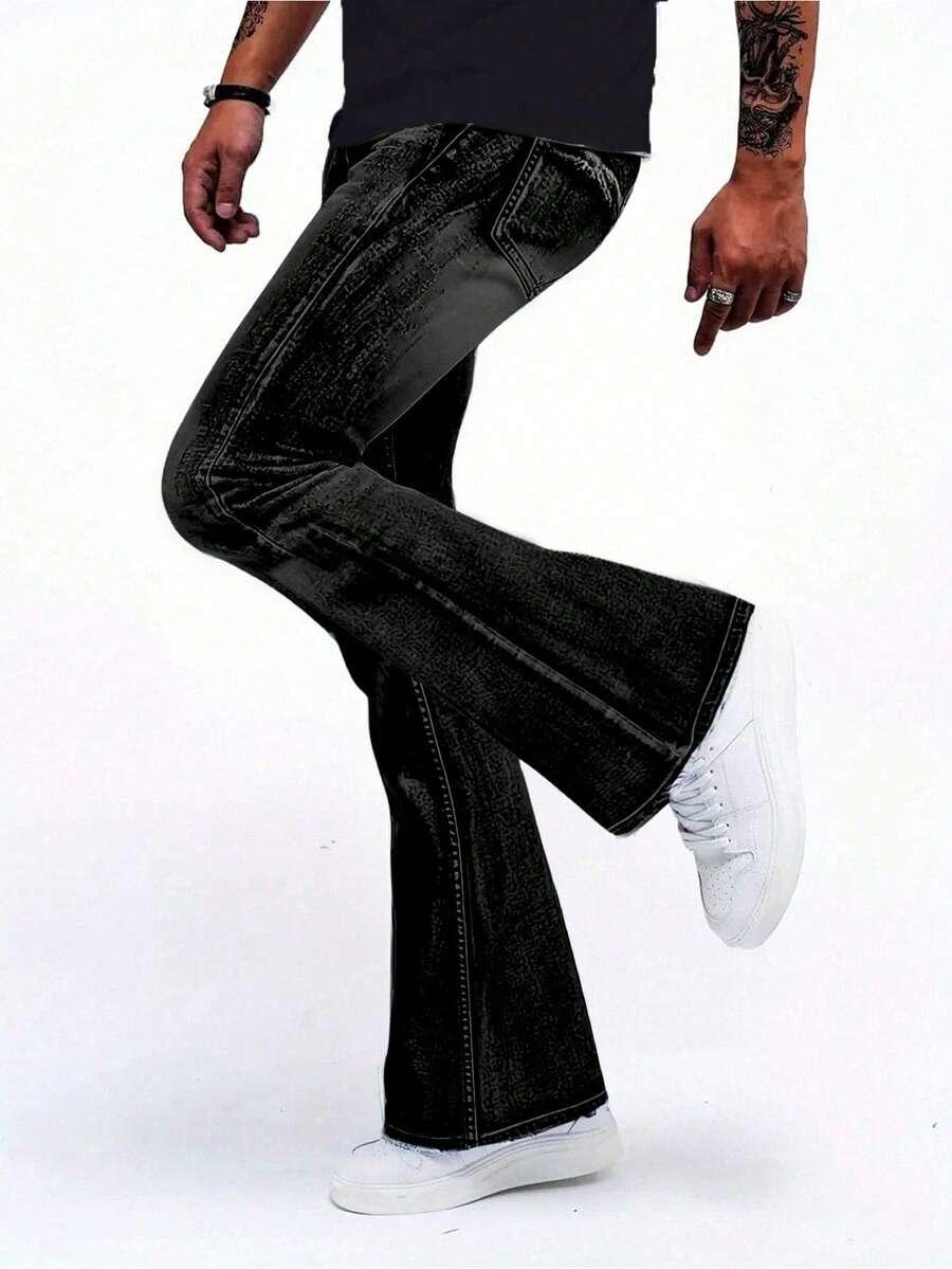 yangcanren men's retro disco modified casual slim fit flare leg jeans