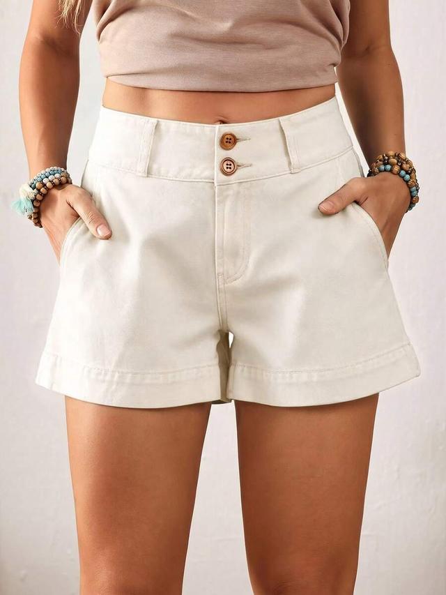 off-white cotton twill high-waisted tailored shorts
