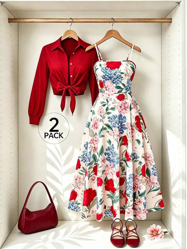 women's elegant floral printed midi dress set