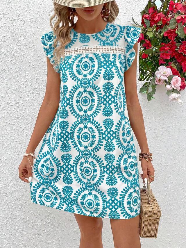 vivid eden floral lace patchwork a-line casual dress