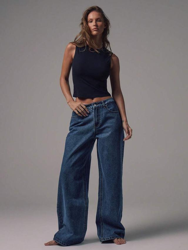 dark wash wide leg denim jeans