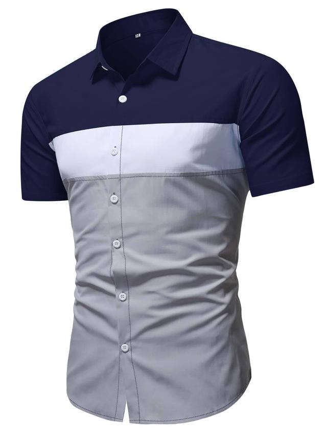 colorblock short sleeve button down shirt