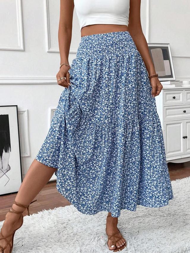 women's long ditsy floral ruffle hem a-line skirt