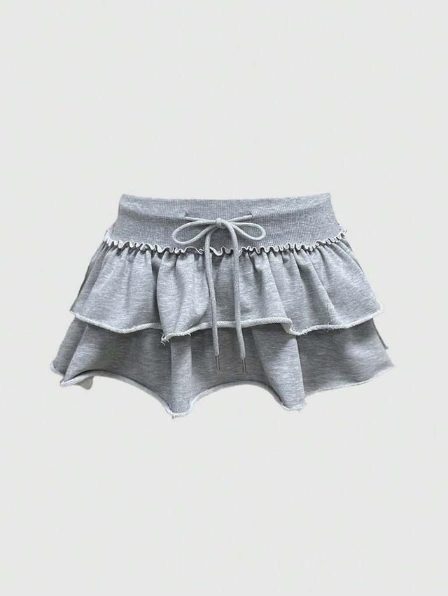 grey distressed sweatshirt fabric ruffled mini skirt