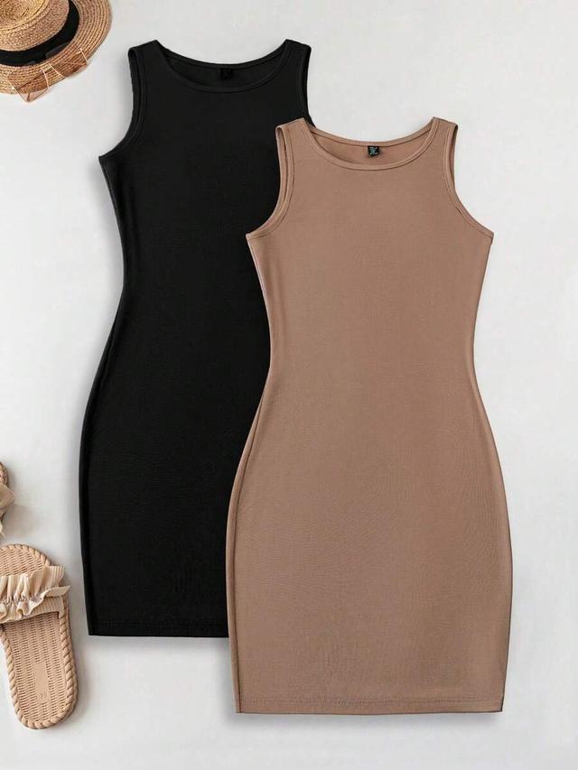 black sleeveless tan bodycon mini dress