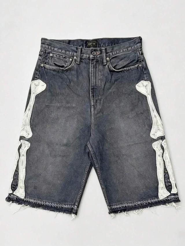 men's street letter embroidered retro denim shorts