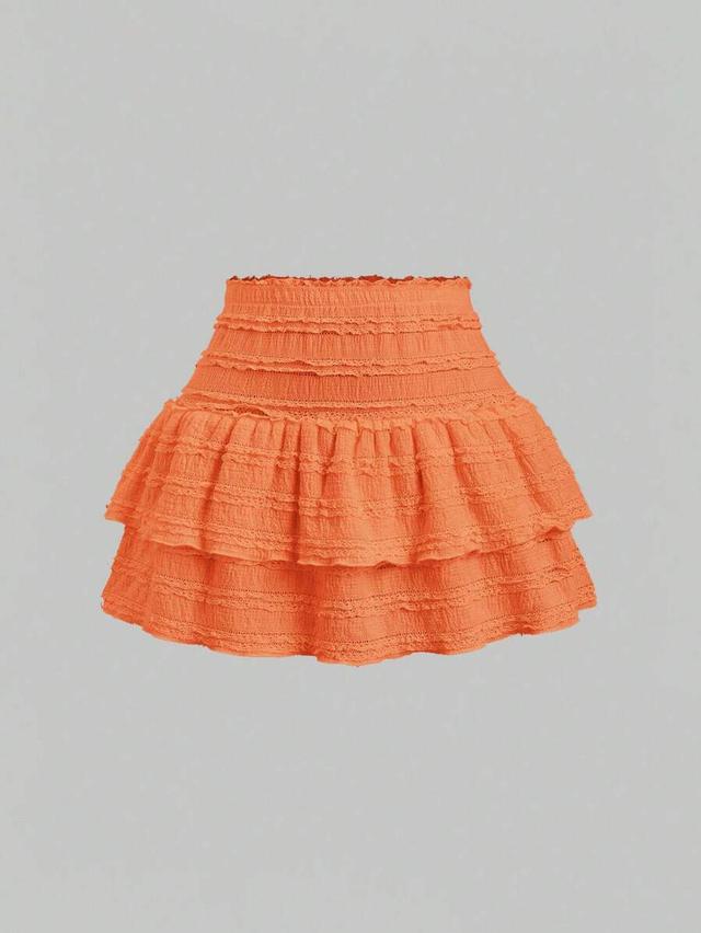 orange ruffle trim double layered mini skirt