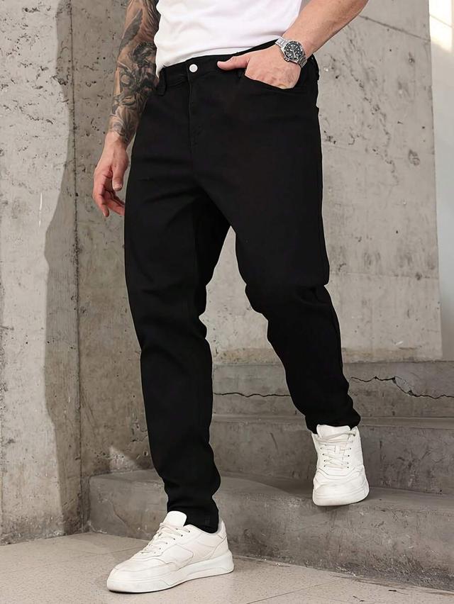 men's solid black stretch slim fit jeans