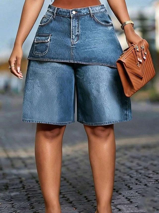 high waist fake two piece denim skort