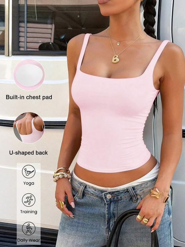 light pink square neck knitted camisole top