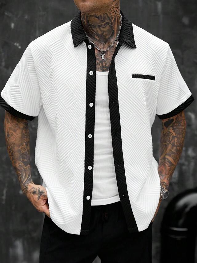 men's black and white contrast textured jacquard shirt