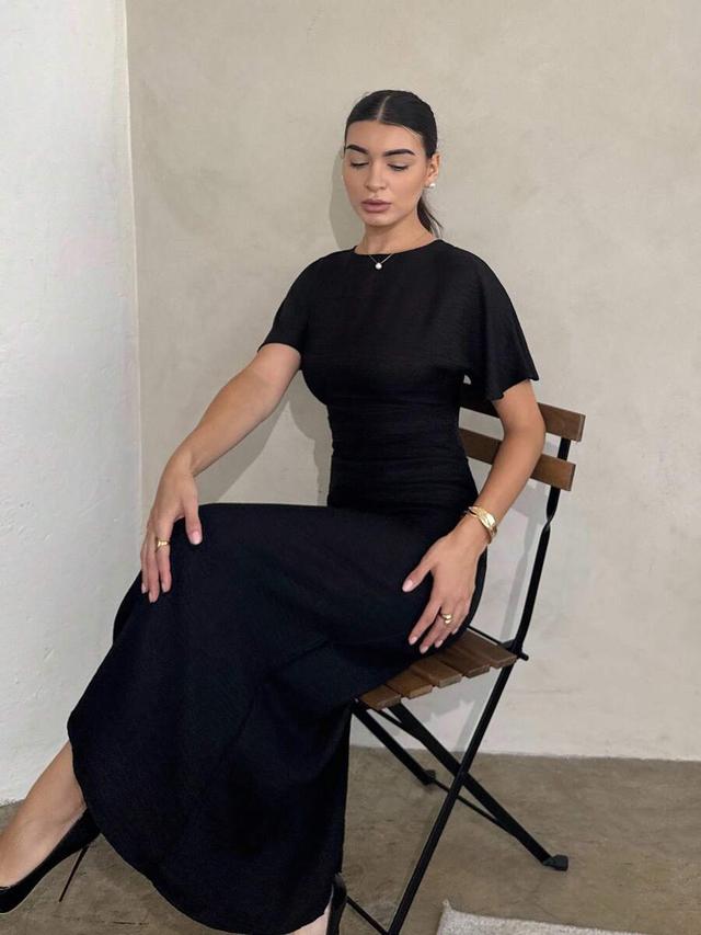 black linen blend casual summer bodycon dress