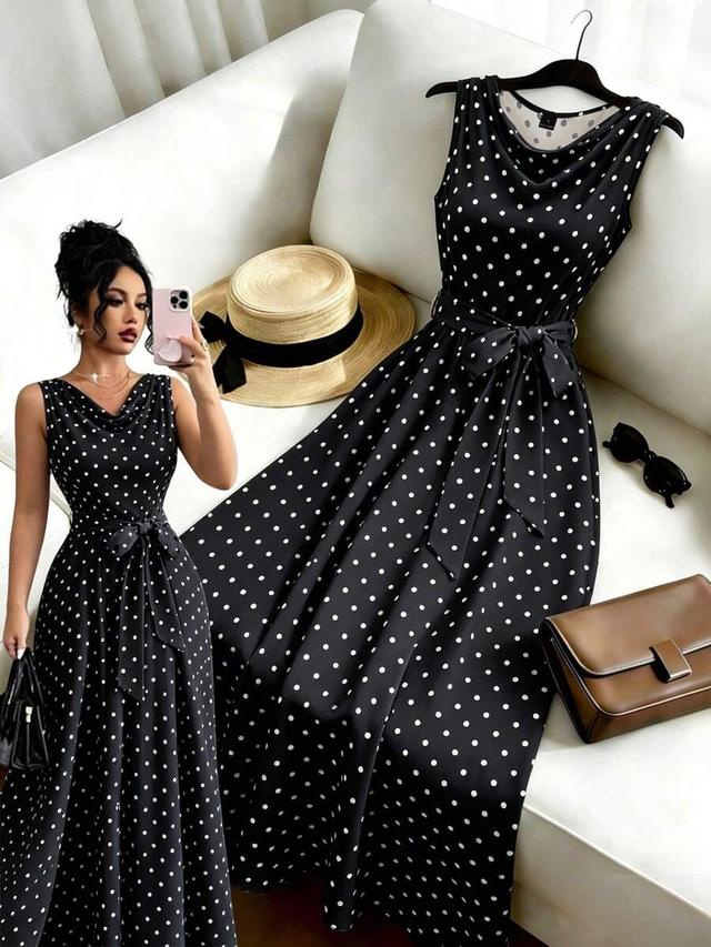elegant black polka dot vintage midi dress