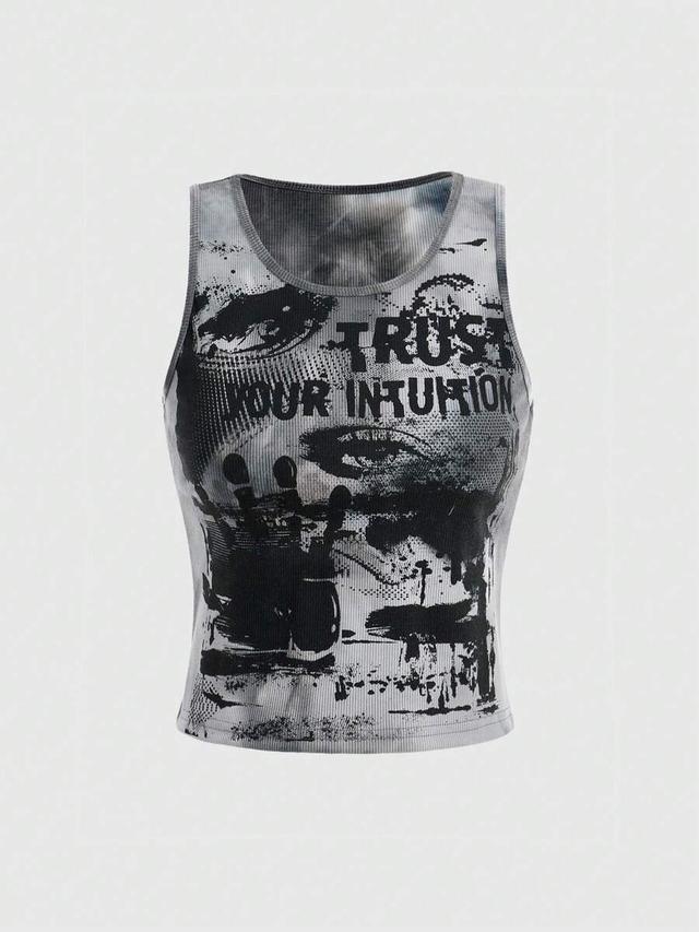 grunge punk tie dye graphic rib tank top