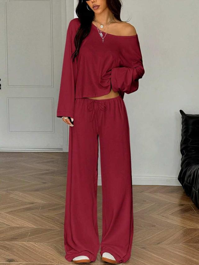 casual solid color wide leg drawstring pants