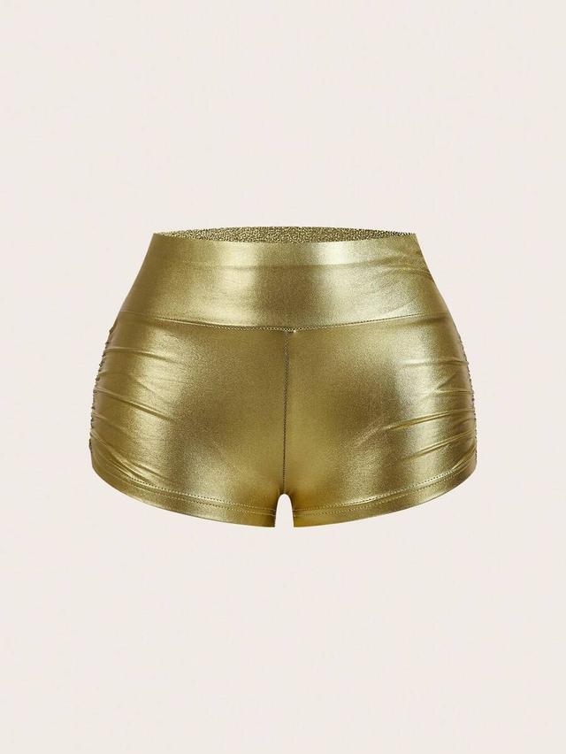 metallic gold high waisted ruched side shorts