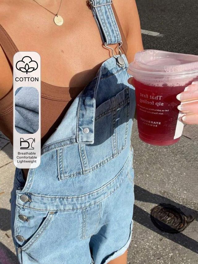 light wash denim cotton dungaree shorts
