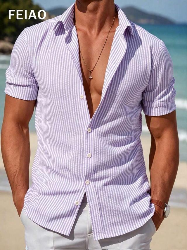 men's retro striped short sleeve shirt