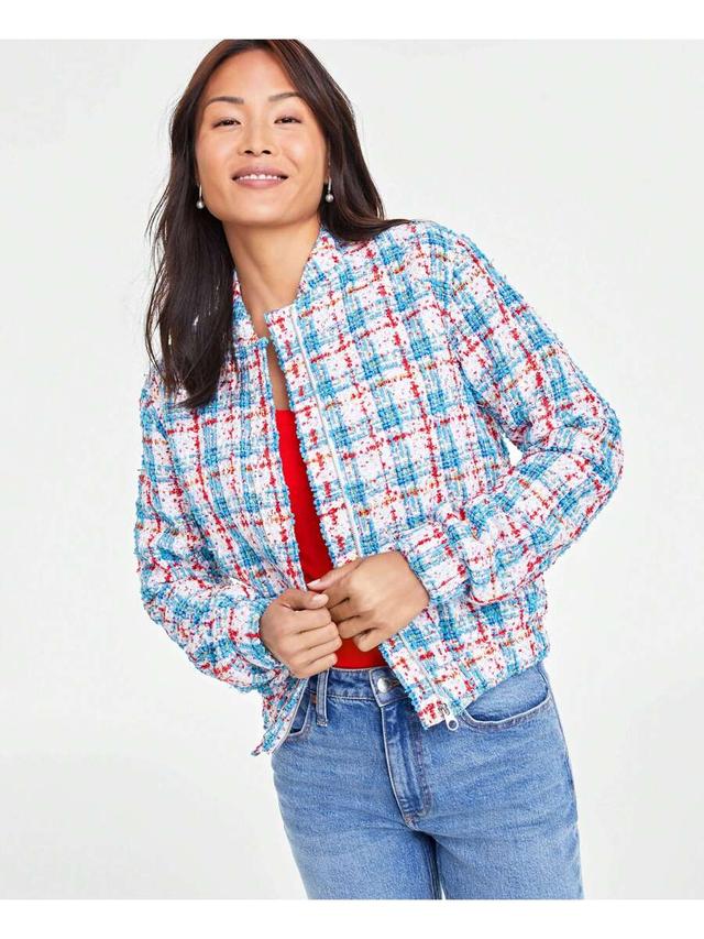 women's metallic tweed bomber jacket