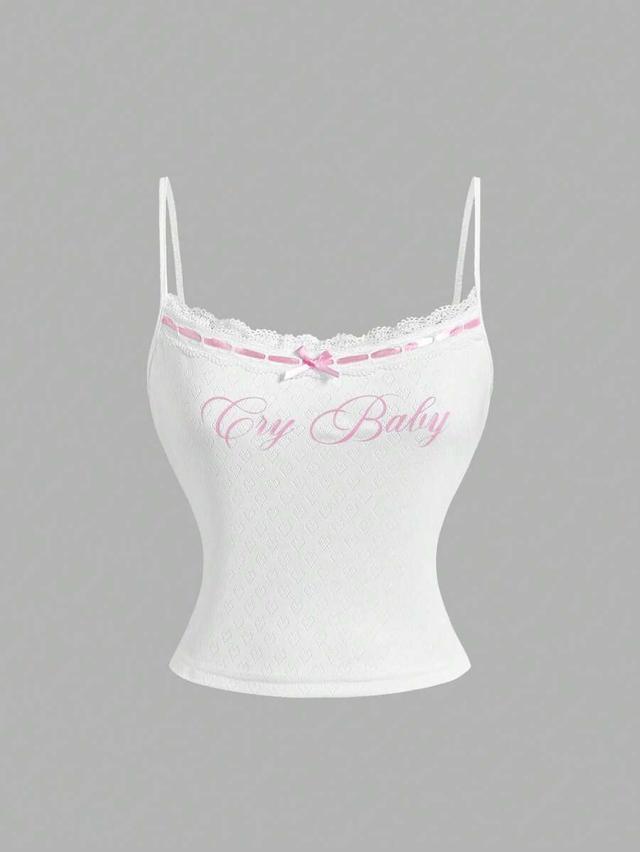 white lace printed camisole top