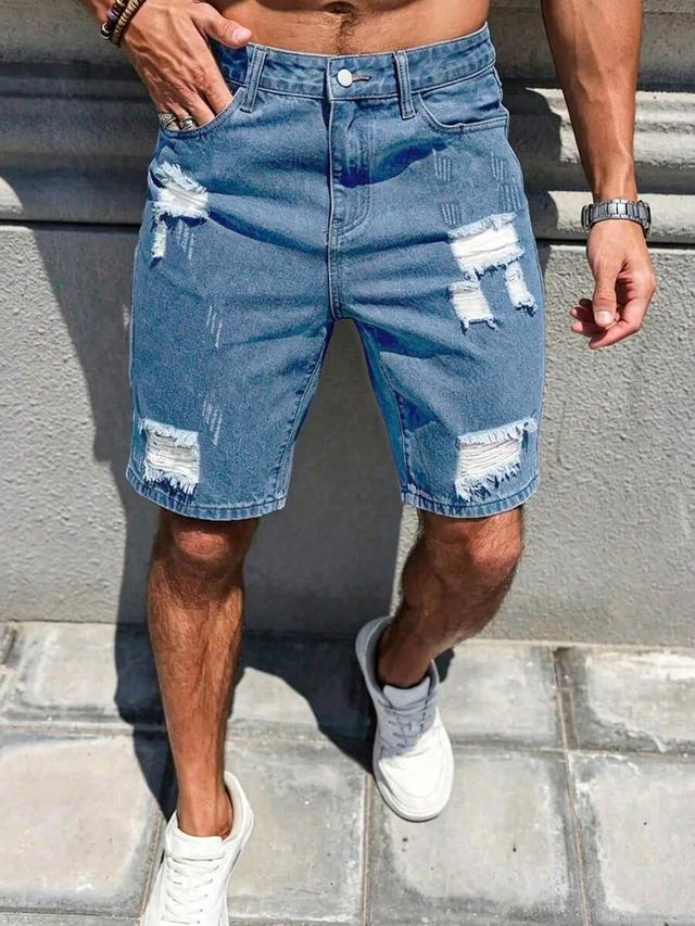 men's distressed regular fit denim shorts