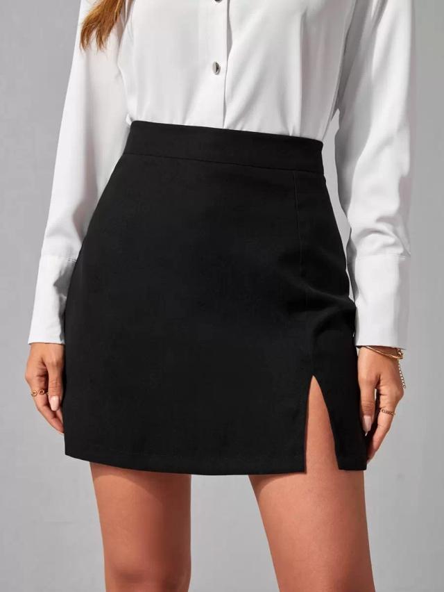 lumivelle high waist solid slit mini skirt