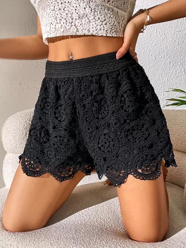 breezaya black guipure lace overlay shorts
