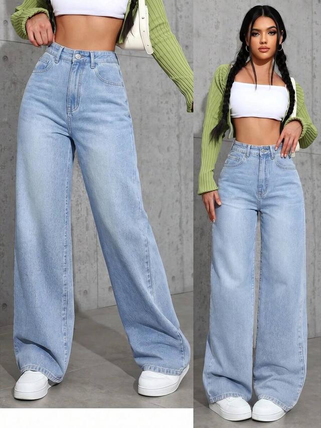 light wash loose wide leg denim pants