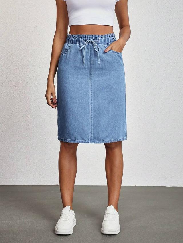 light wash denim paperbag waist skirt