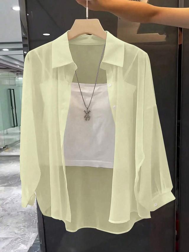 minimalist transparent solid color button down shirt
