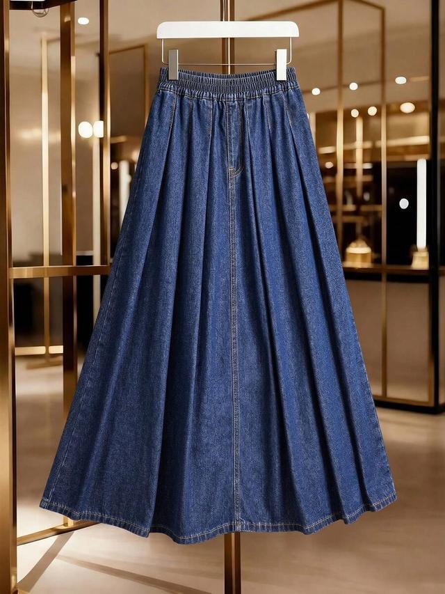 dark blue denim a-line maxi skirt