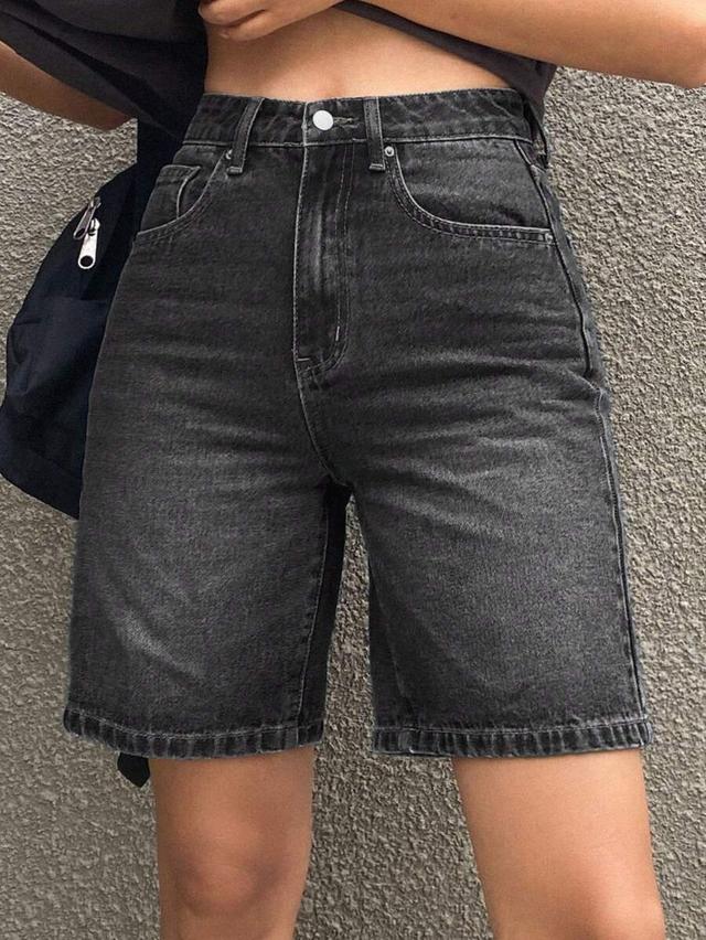 dazy star women's black denim bermuda shorts
