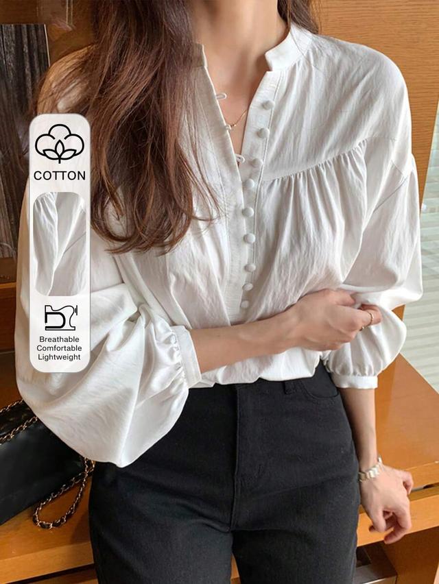 dazy half button drop shoulder white cotton blouse