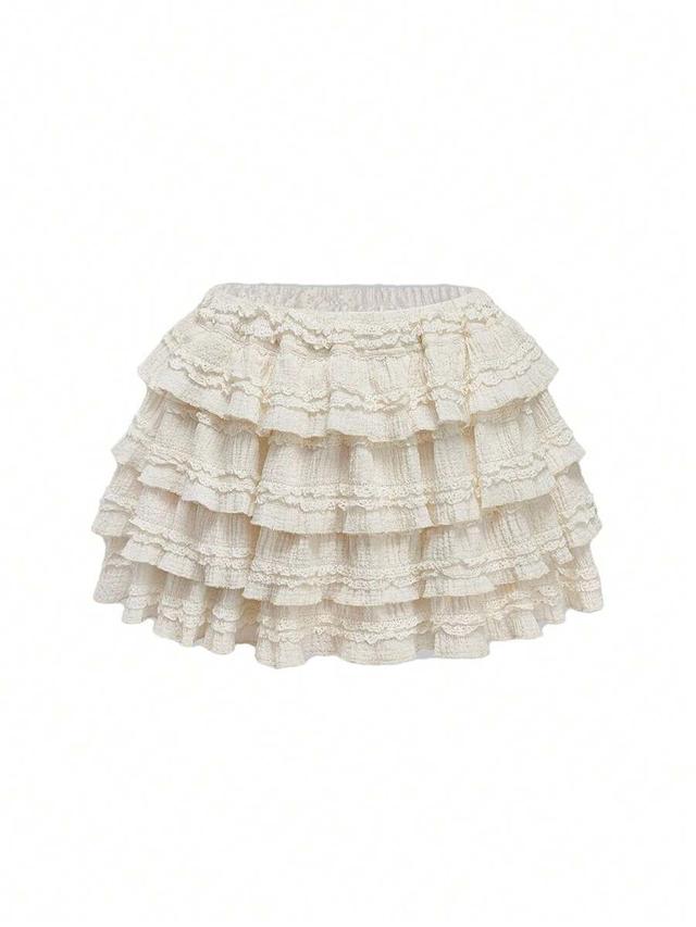 cream textured tiered ruffle mini skirt