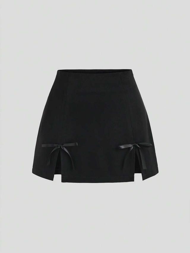 black a-line mini skirt with side bow detail