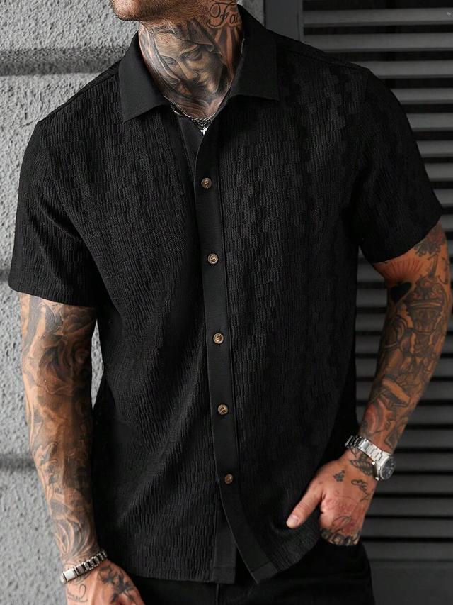 manfinity casualcool black textured short sleeve shirt