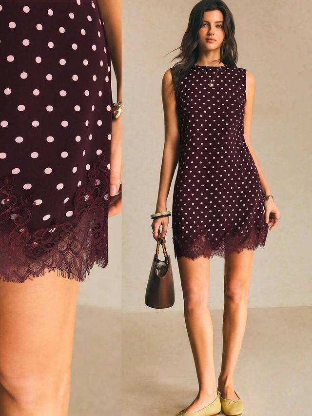 vintage polka dot print lace patchwork sleeveless short dress