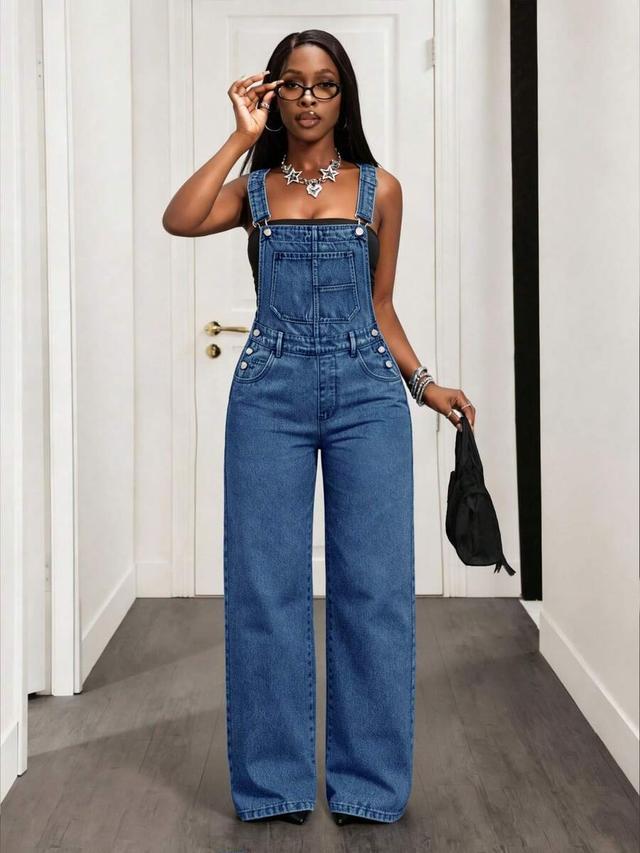 light wash denim wide leg overalls