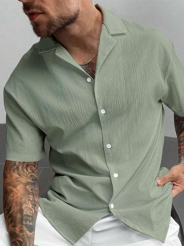 sage green cuban collar linen short sleeve shirt