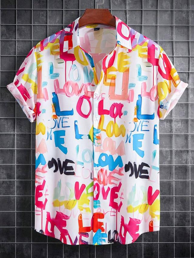 colorful letter graphic print short sleeve shirt