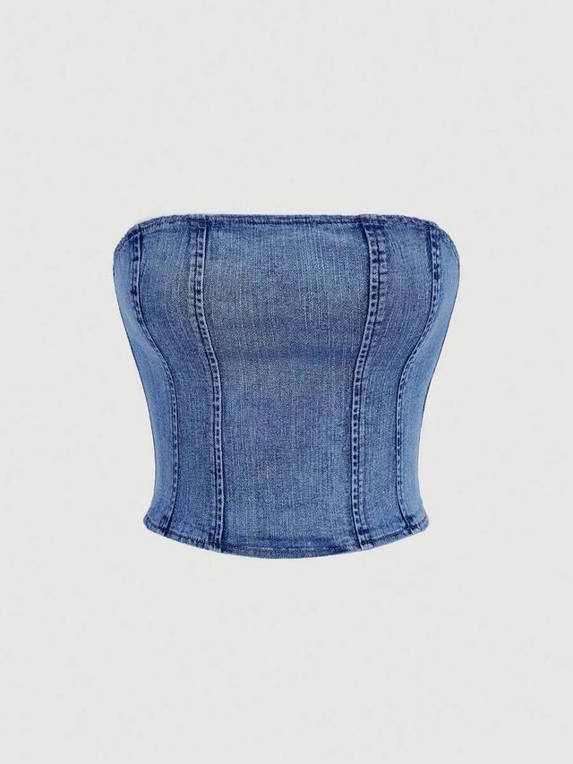 light blue denim tube top with back zipper