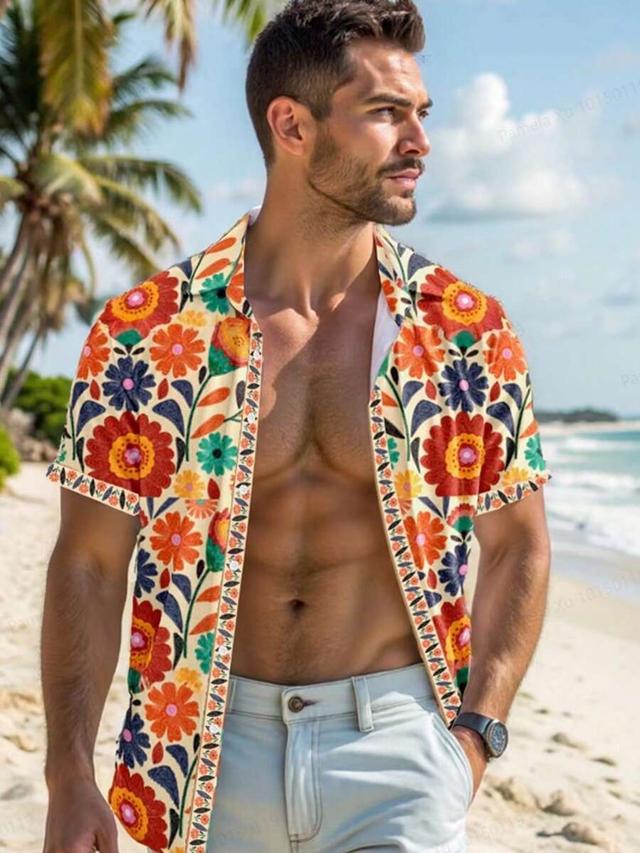 floral print button-front short sleeve casual shirt