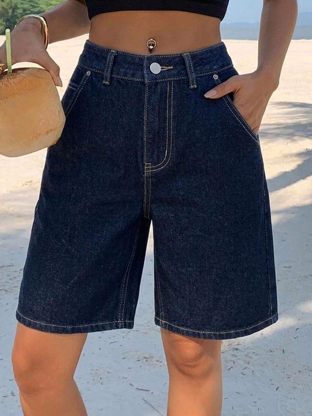 dazy women's minimalist washed dark denim shorts